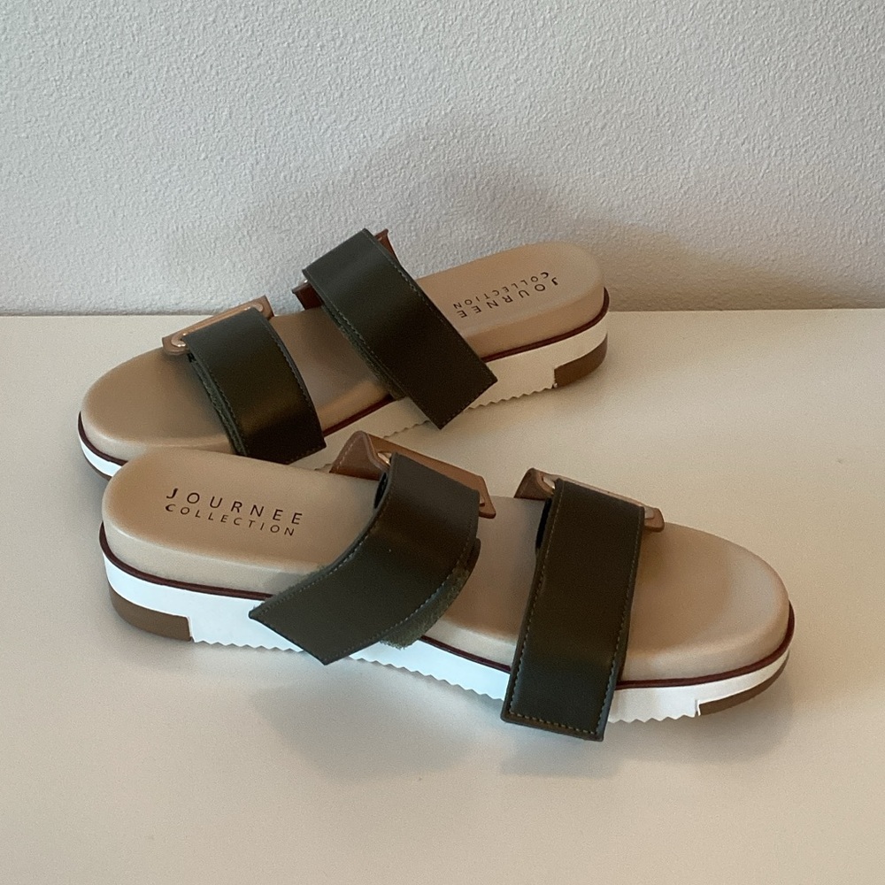 Journee Collection Olive Dual-Strap Slide Sandals with White Platform